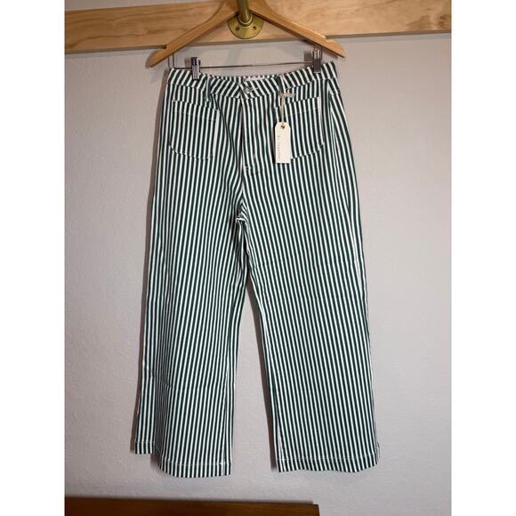 Women's By Together Dark Green Striped Wide Leg Pant Size Large NEW - Picture 2 of 11